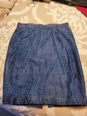 Blue Leather Pencil Skirt